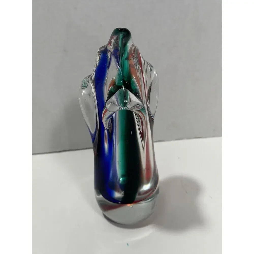 Gorgeous Pair 2 Vintage Art Glass‎ Murano Dolphin Shaped Sommerso Style Vase